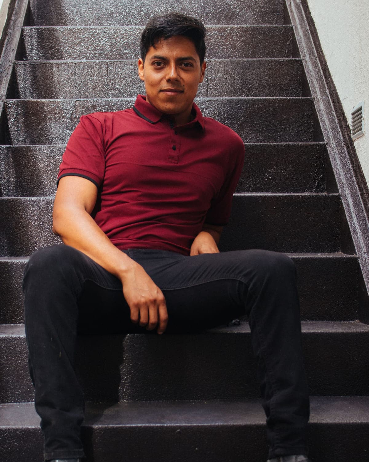 Heavyweight Jersey Polo in Maroon — collar detail