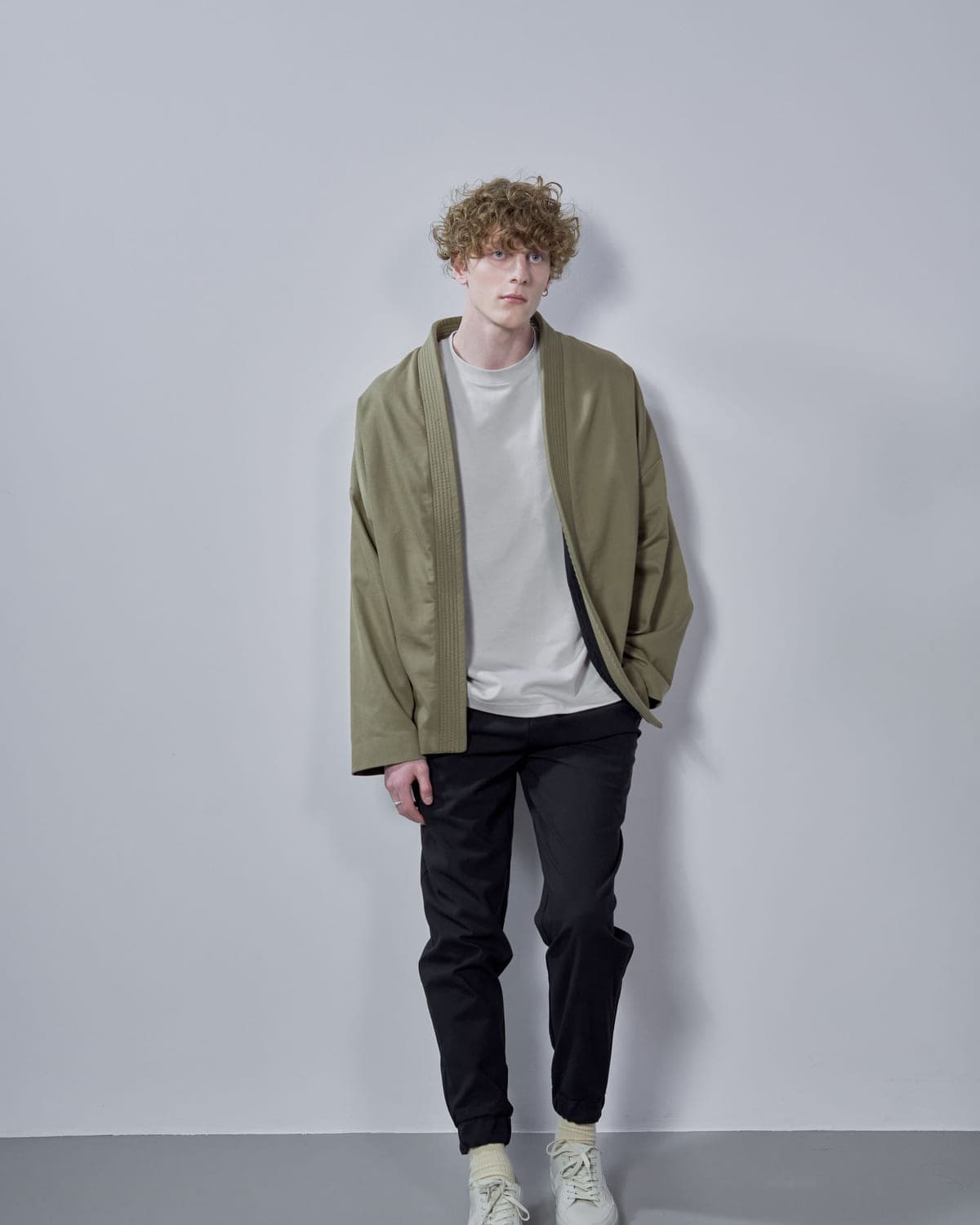 Waxed Cotton Overshirt in Olive — open view