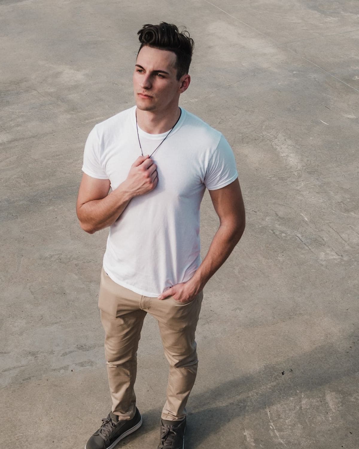 Straight Cotton Chinos in Khaki — front view
