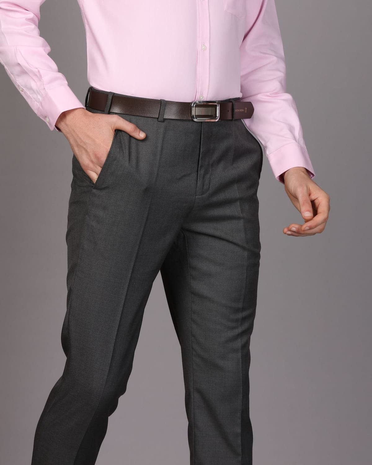 Wool-blend Tailored Trousers in Charcoal — front view